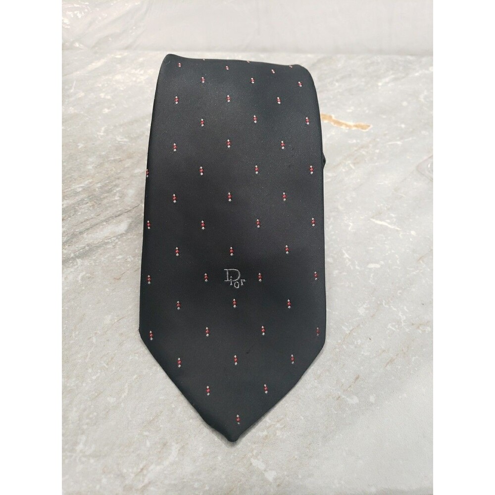 Christian Dior Men’s Tie Geometric Dot Black/Red Necktie